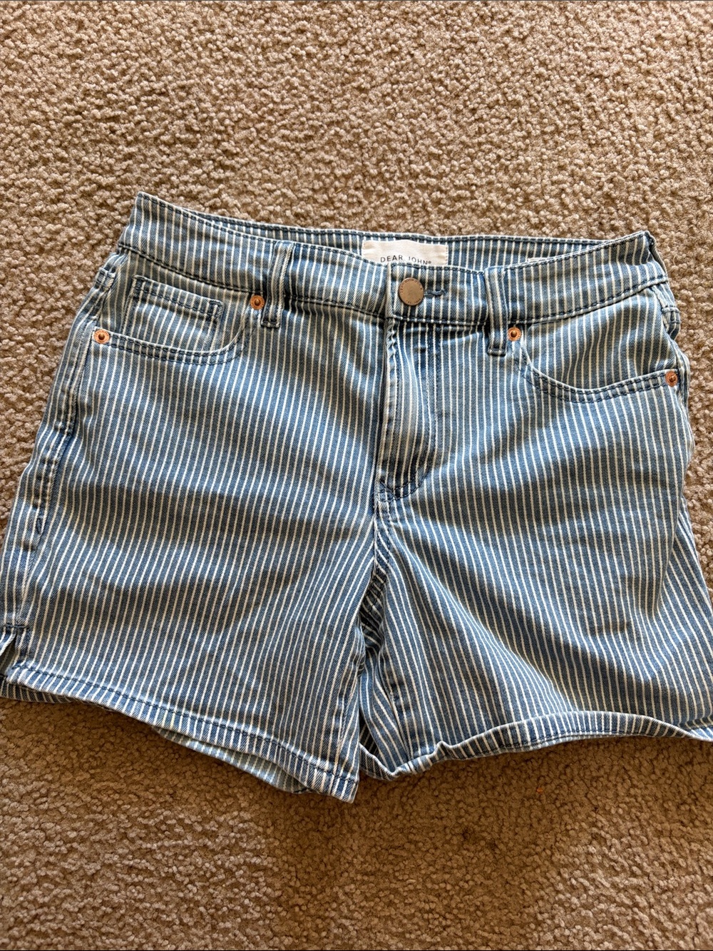 Dear John Blue and White Striped Denim Shorts